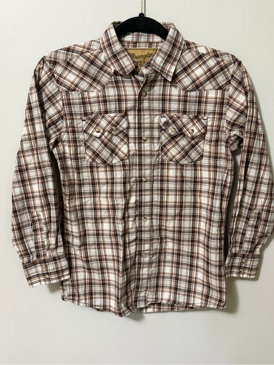Wrangler Other - Wrangler Retro Boys Pearl Snap Western Plaid Shirt Brown Blue Size L 10-12